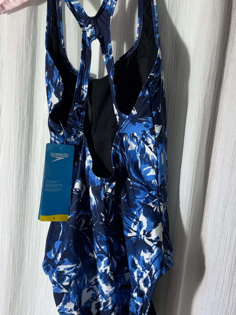 NWT Speedo Women’s One Piece Swimsuit Blue Floral Print Racerback Size 6